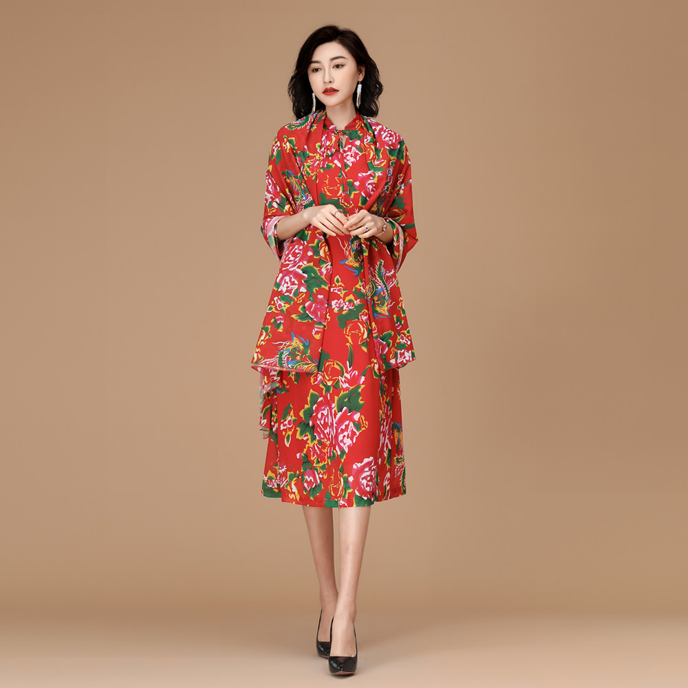 2021宽松中长妈妈松显雪纺夏季字裙碎花东北连衣裙