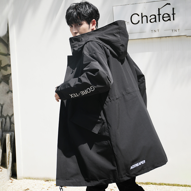 男士中长款风衣2022春季潮牌黑色披风大衣男装春秋款潮流薄款外套