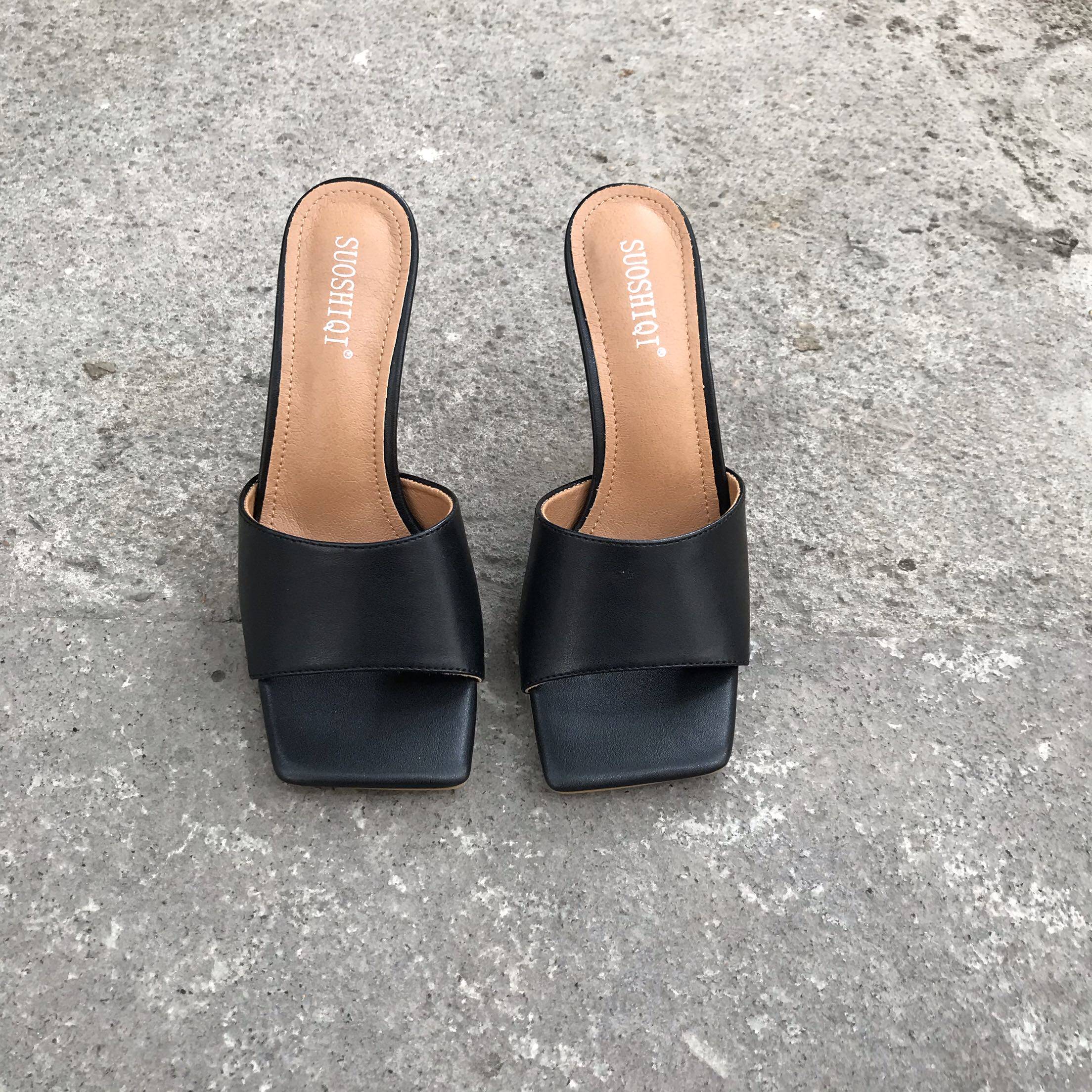 韩版2021夏季新款一字字型拖鞋女高高跟细跟包头拖