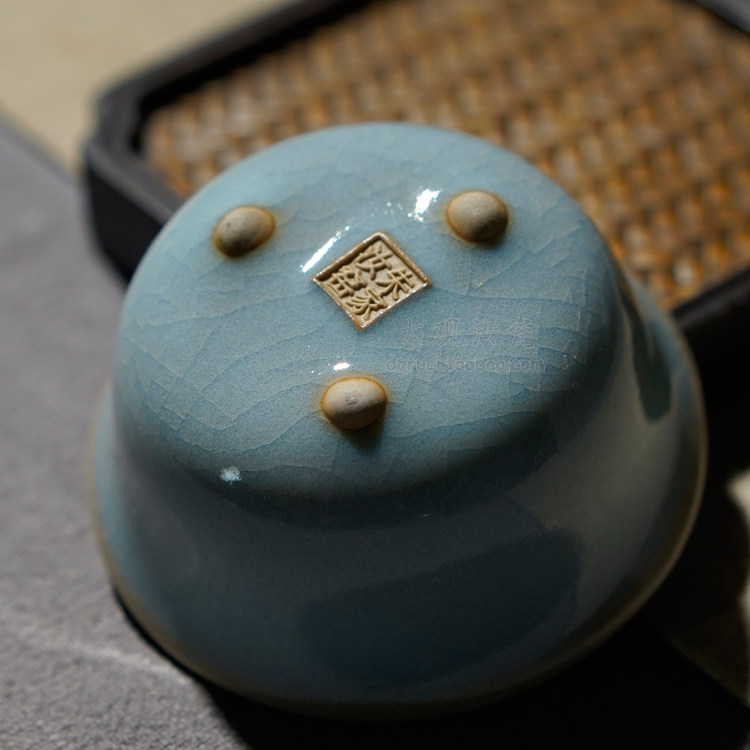 汝州原产地大观汝瓷茶具三足杯一级品朱家汝窑朱法喜茶杯