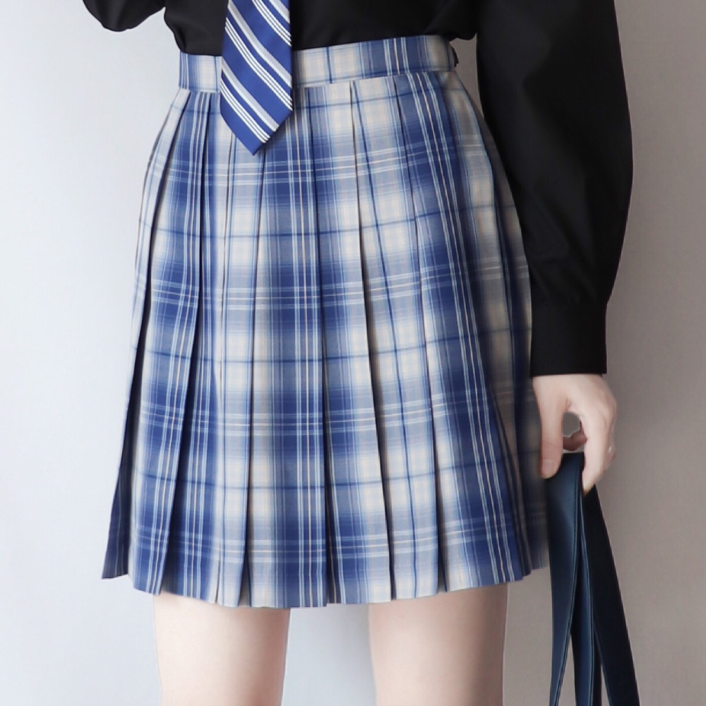 jk乌云野渊制服蓝色格裙现货百褶裙原创正统半身裙
