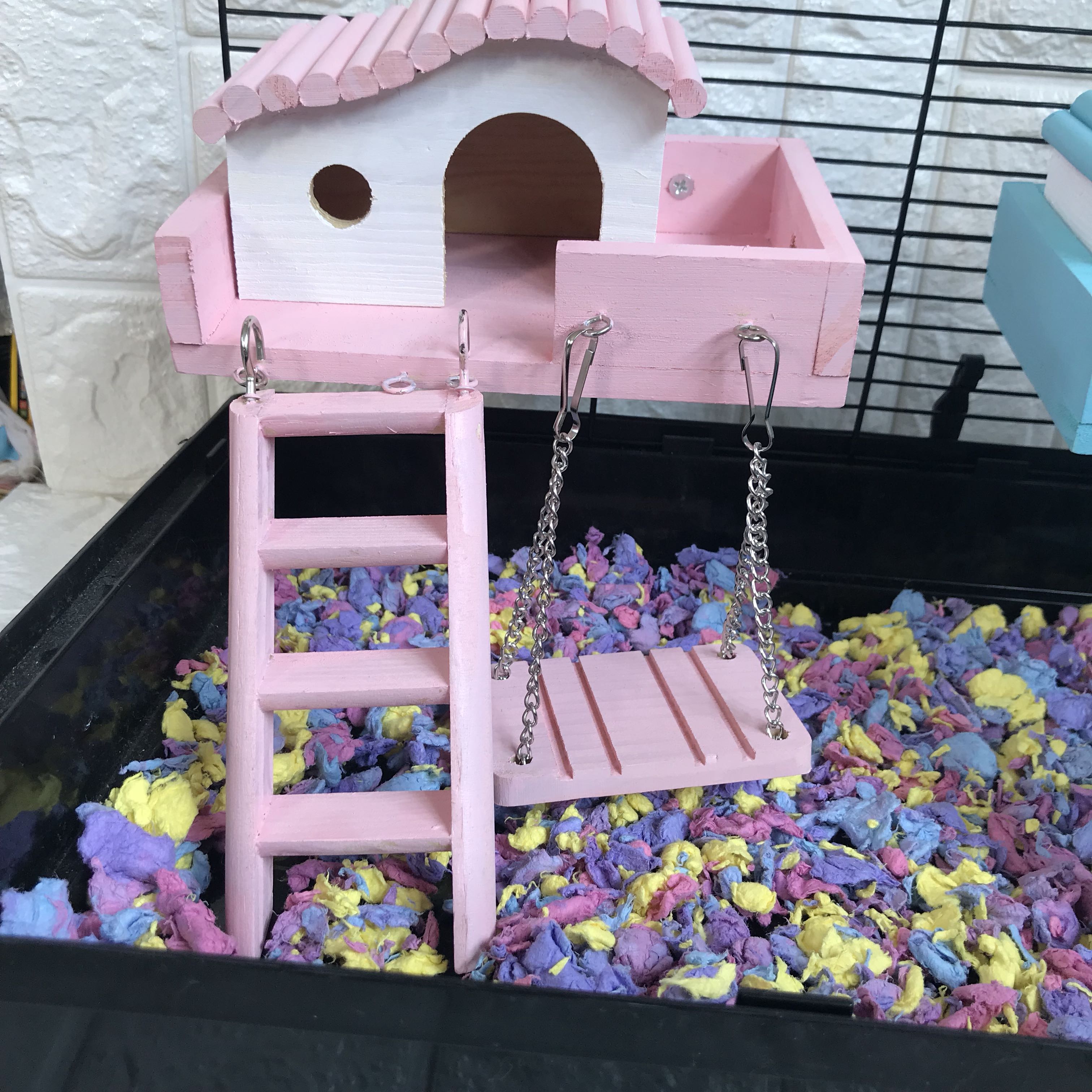 仓鼠笼平台木屋秋千爬梯金丝熊窝实木跳板软梯围栏攀爬玩具包邮