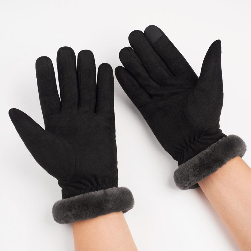 男士手套麂皮绒触摸屏秋冬季加绒加厚保暖五指户外骑行防寒款冬天