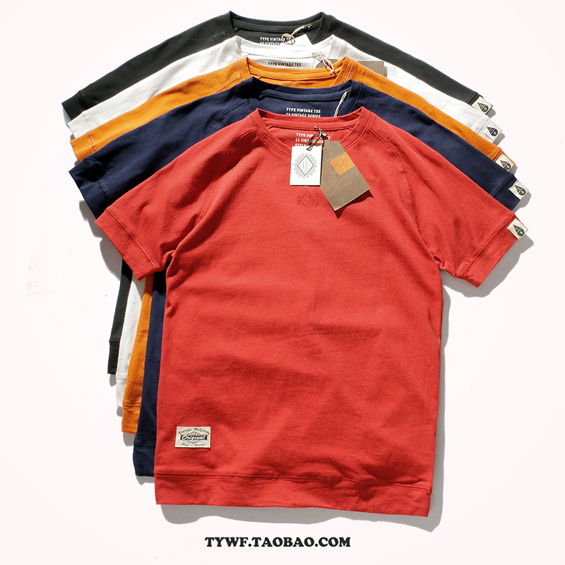 插肩袖T恤男短袖夏季水洗精棉吸汗透气修身百搭圆领纯色短袖T恤衫