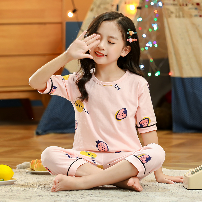 儿童睡衣小女女童短袖纯棉夏季薄款女孩3-15岁家居服套装