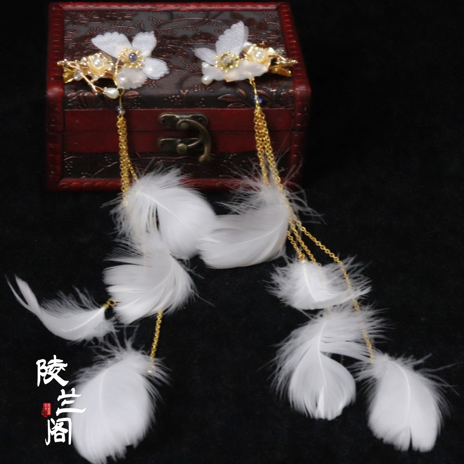 汉服女羽毛头饰古风摄影写真发饰饰边手工日常发饰