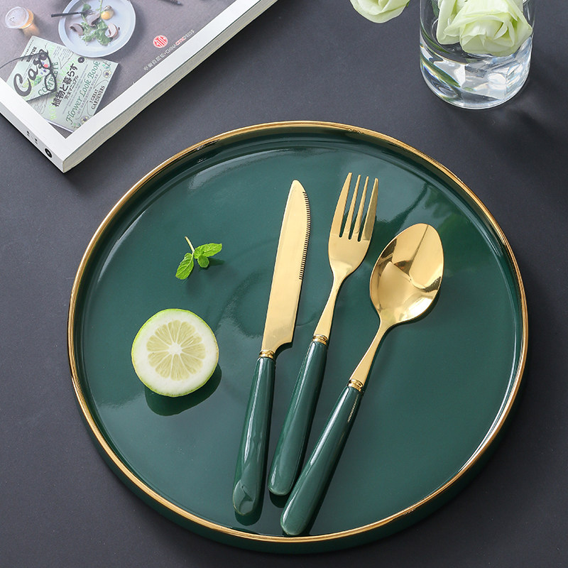 北欧复古ins304不锈钢孔雀西餐刀具牛排餐盘刀叉西餐餐具套装