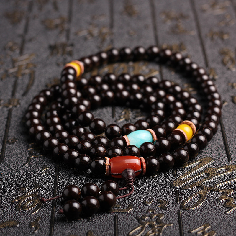 天然海南原色椰蒂108颗佛珠手链南红天河天河石佛珠