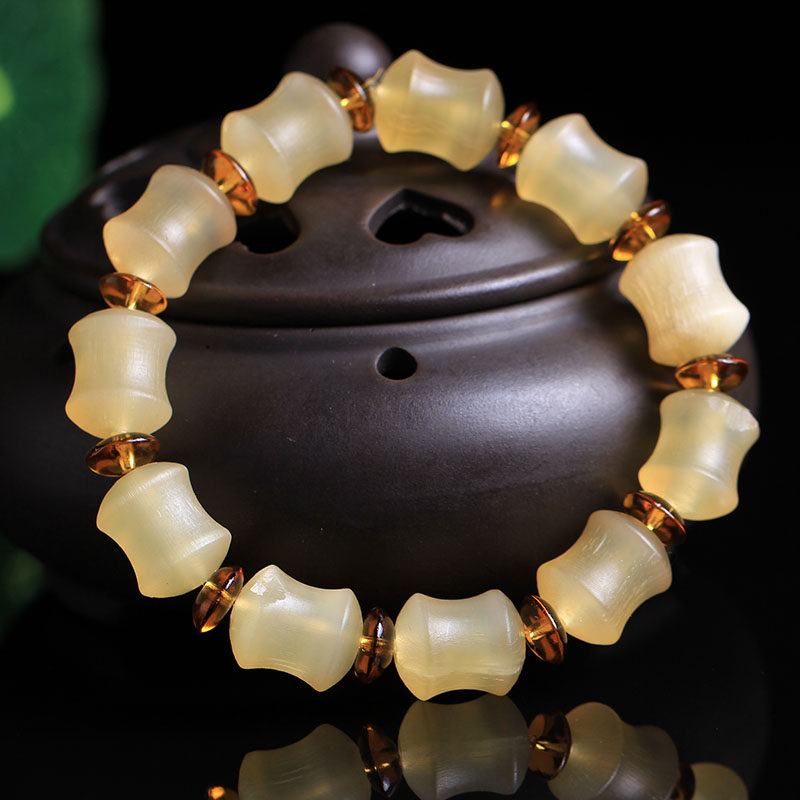 保真天然西藏羊角单圈佛珠手串黄料通透羊角节节高升手链男女包邮