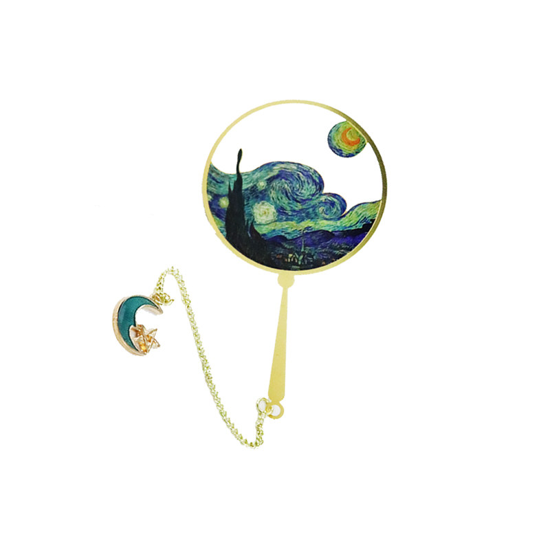 梵高星空名画团扇金属艺术书签博物博物馆馆中书签