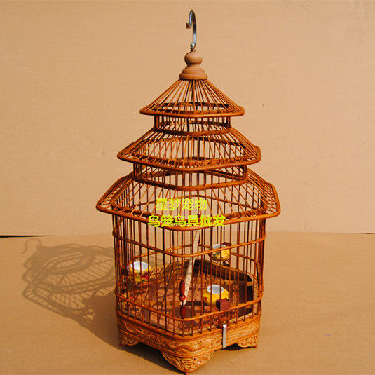 精品老竹六角雕花宝塔玉鸟芙蓉珍珠鸟相思鸟小型鸟笼