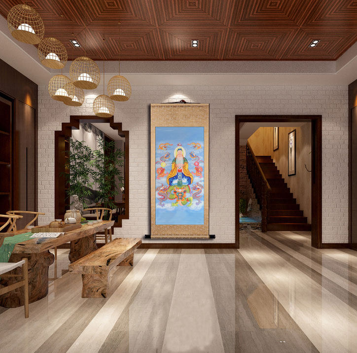 挂画鸿钧老祖画像道家神像道场法场装饰画丝绸国画