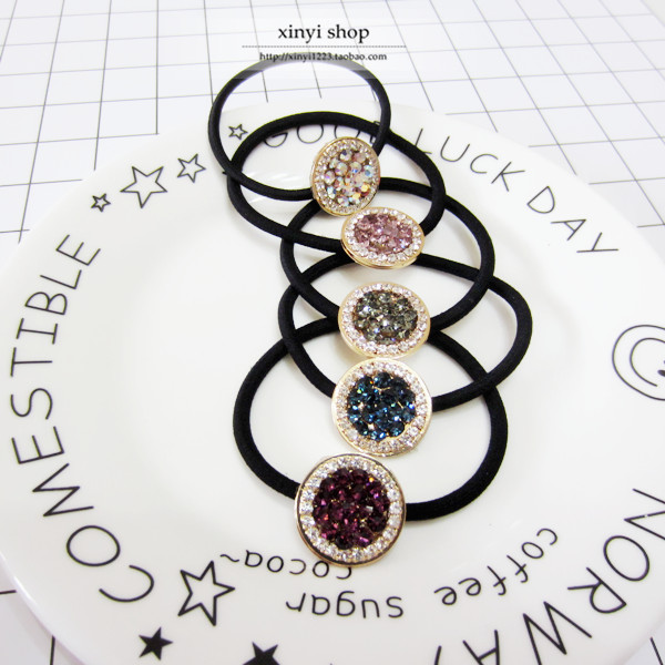 韩国发饰气质水钻圆形发圈发皮筋百搭bling镶钻发饰