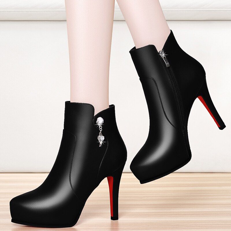 靴子女短靴2018冬季新款加绒英伦风细跟高跟春秋网红瘦瘦靴马丁靴