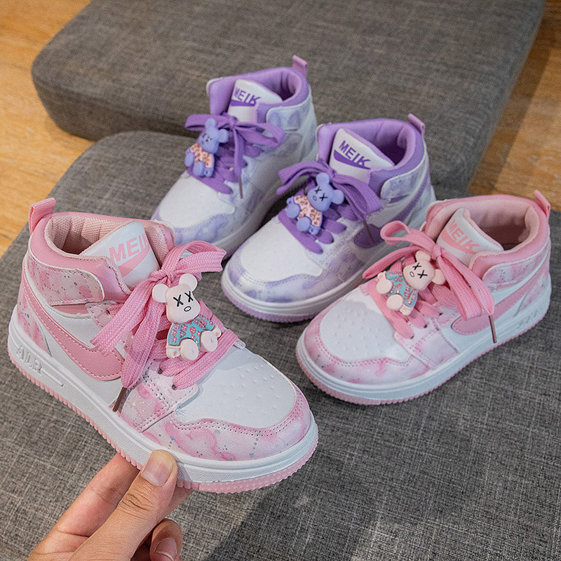 女童运动鞋2022秋冬新款时尚儿童小熊鞋软底高运动鞋