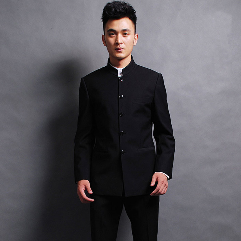 男士中山装中青年套装中华立领修身演出新郎结婚中山装