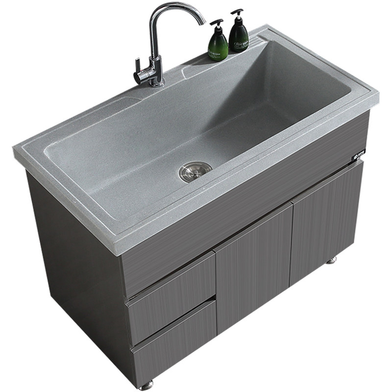 华仕艾肯不锈钢洗衣柜人造石英石带搓衣板阳台洗衣池太空铝浴室柜