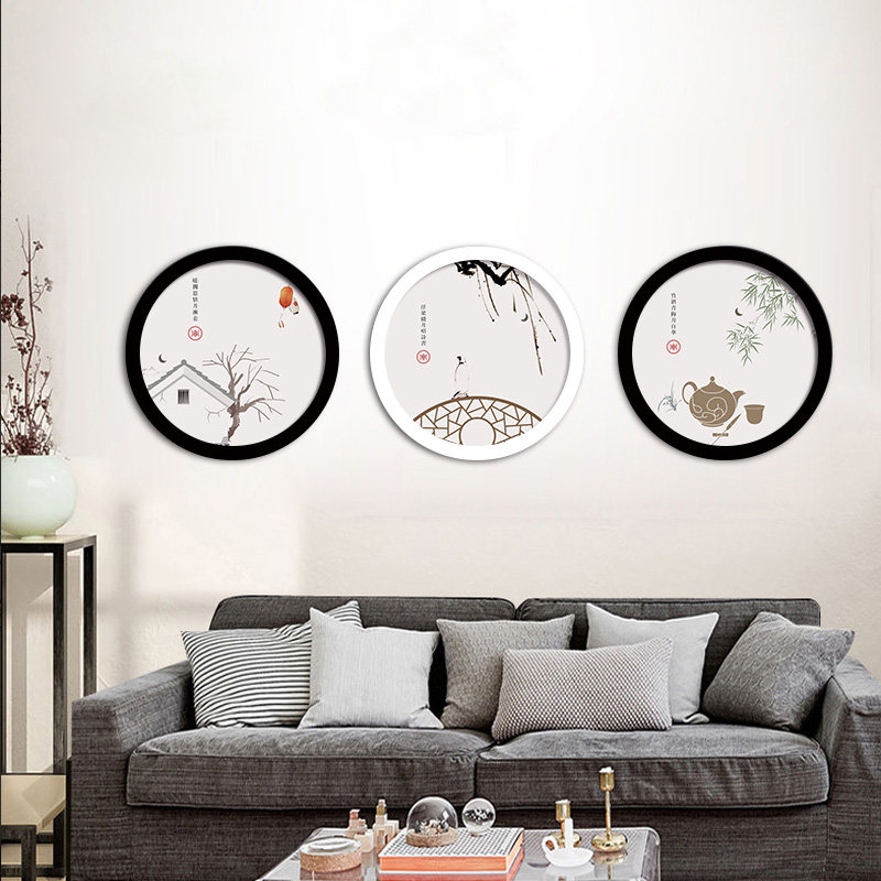 简约画框50cm新中式挂墙相框圆形创意中式装裱相框
