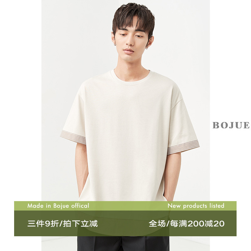 假两件设计拼接圆领T恤男短袖 2022夏季新款韩版休闲韩版宽松体恤
