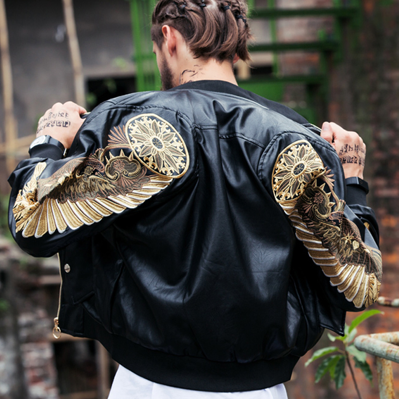 2020春秋季刺绣pu皮衣男士外套青年修身韩版帅气皮夹克男机车服潮