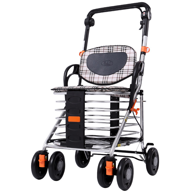 埃立娇老人手推车可坐老年购物车轻便可折叠买菜代步车可坐助行车