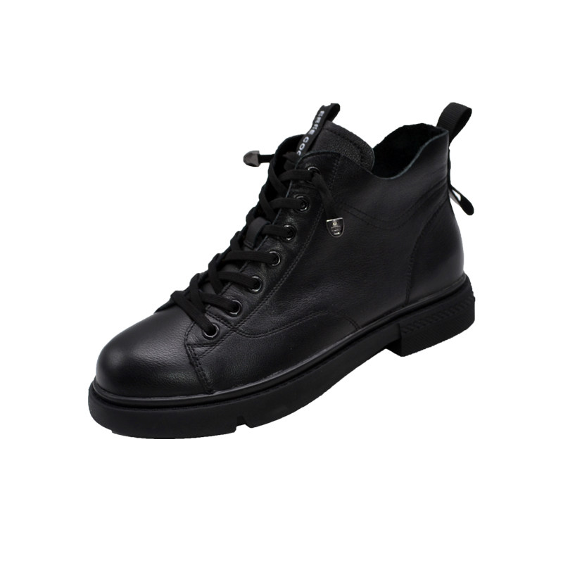 木林森女鞋2020真皮女士高帮休闲鞋厚底户外登山高帮鞋