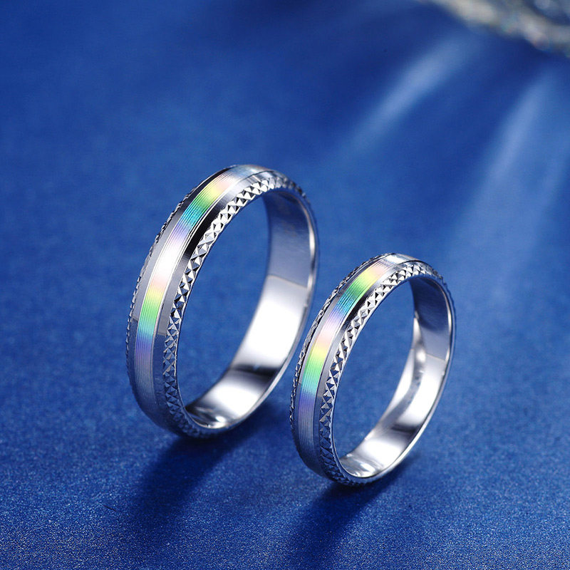 七彩拉丝简约素戒pt950铂金戒指男单戒白金婚戒女结婚情侣对戒