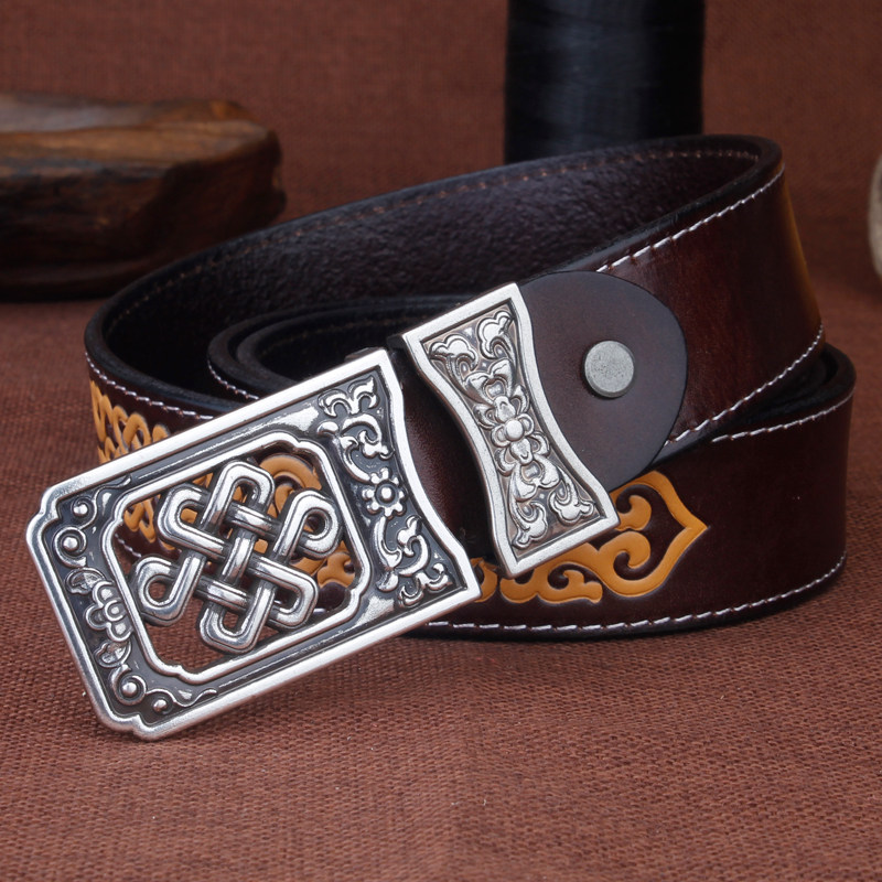 腰带草原蒙古元素带头层黄牛皮雕刻个性民族风腰带