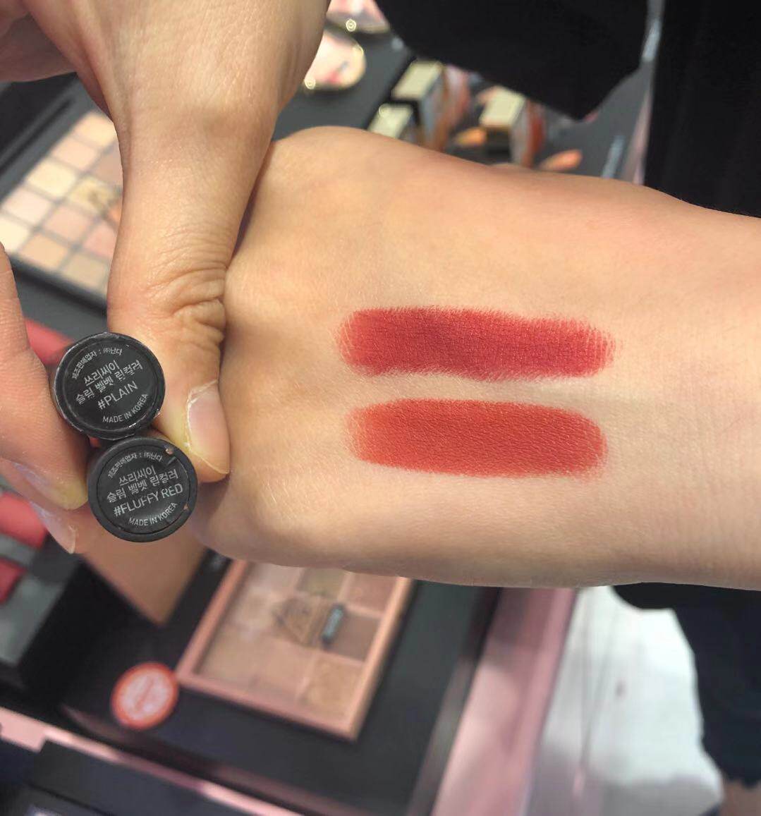 韩国3ce红丝绒细烟管口红黑管 plain红茶拿铁 新品哑光fluffy red