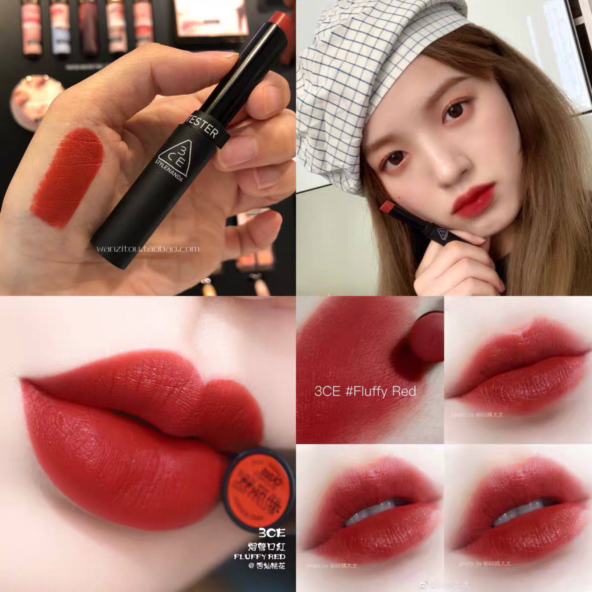 韩国3ce红丝绒细烟管口红黑管 red plain红茶拿铁 哑光fluffy 新品