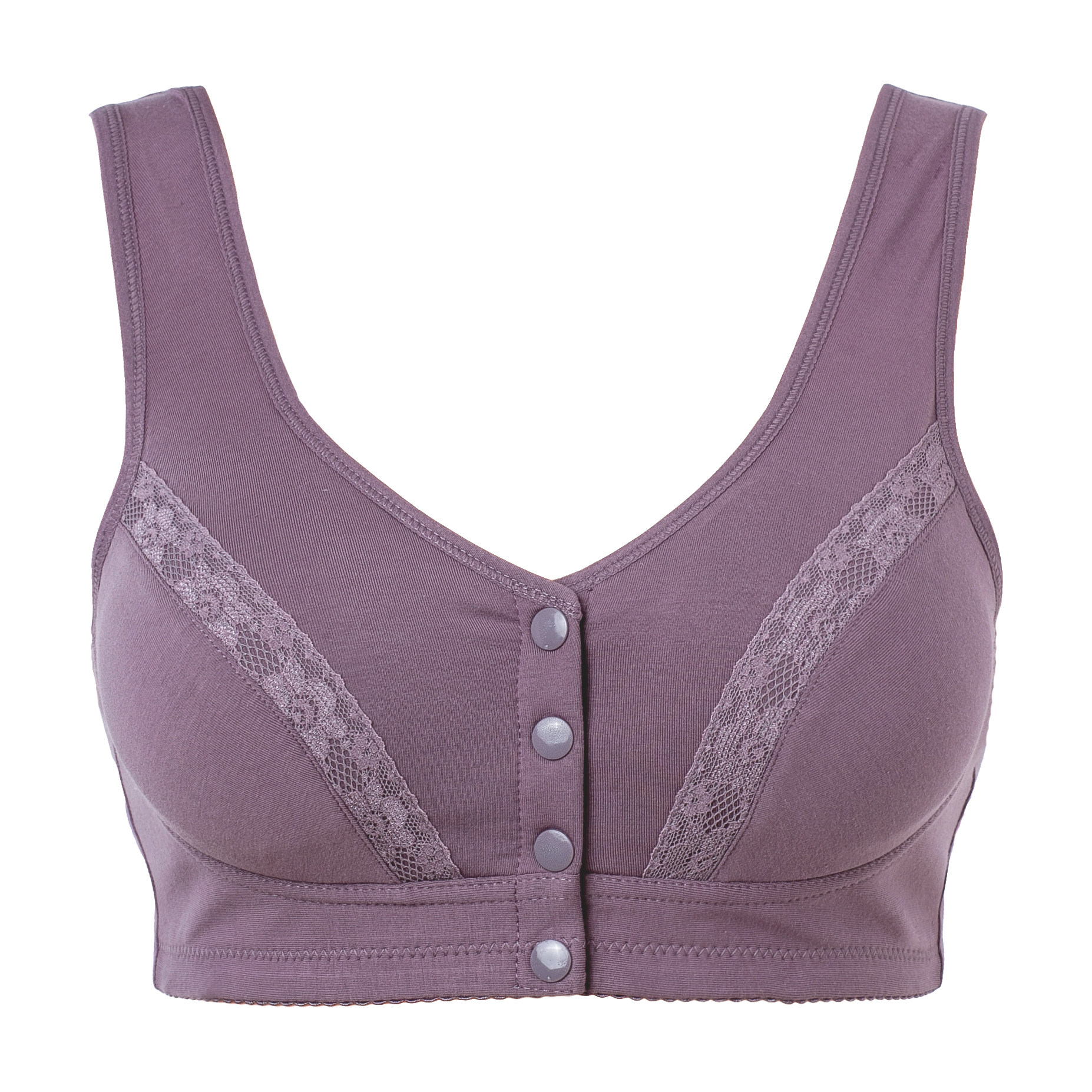 妈妈前扣内衣女老人背心式大码中老年人纯棉文胸无钢圈胸罩50岁薄