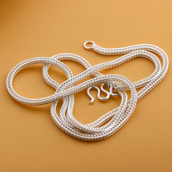 足银四方男女纯银银狐尾链个性情侣时尚女士项链