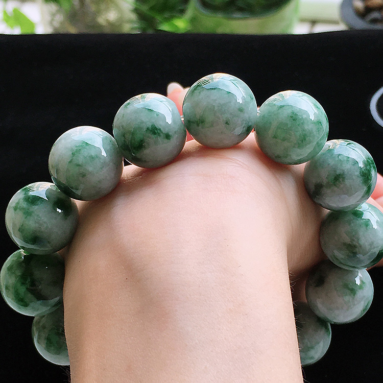 天然翡翠手串男款正品缅甸玉手手链飘花颗粒16mm手链
