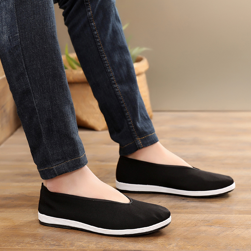 老北京传统布鞋黑色男士圆口透气休闲中老年老头布鞋