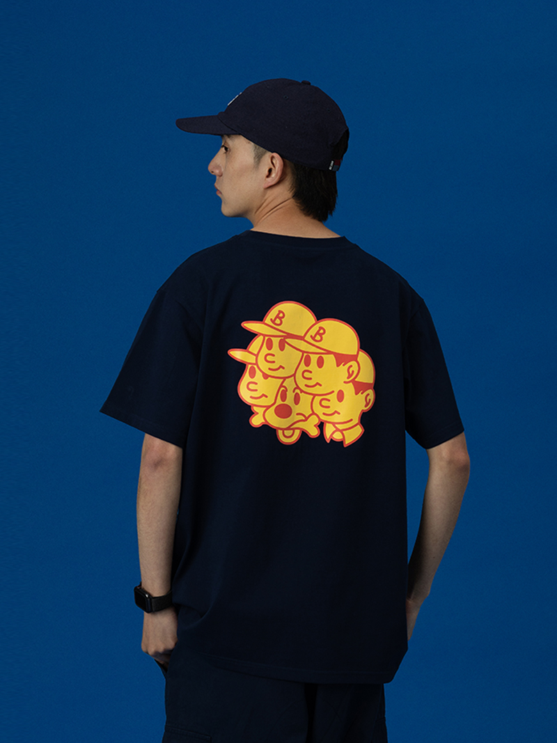 BENT IDEA 2022夏季新款 趣味后背人头印花复古口袋短袖宽松t恤男