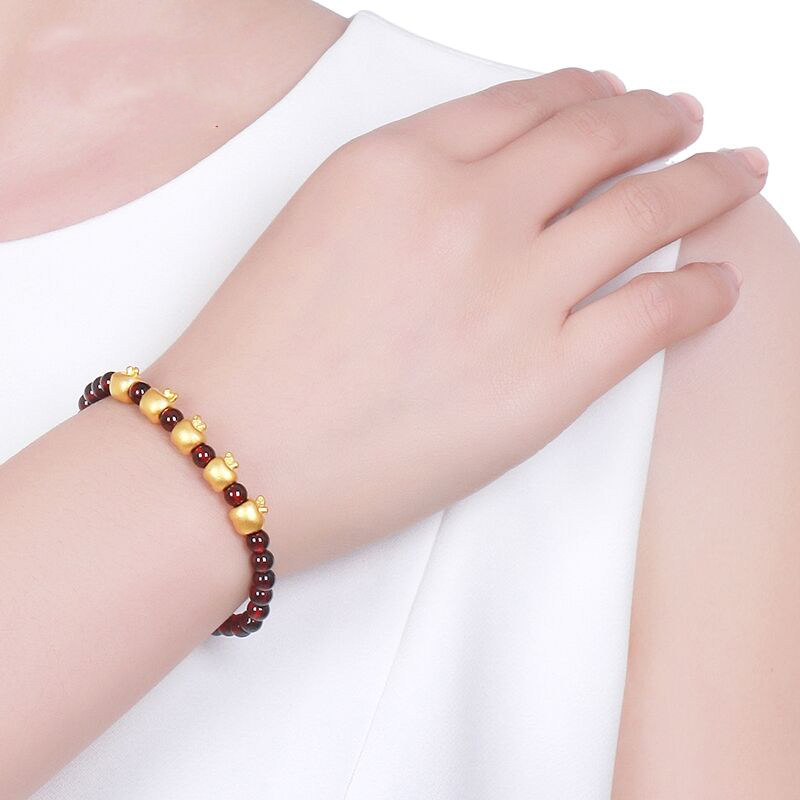 小金金苹果黄金转运石榴石手链女生纯金手串圣诞节手饰