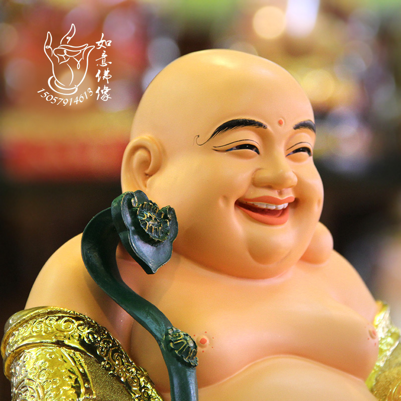 弥勒特价包邮12寸沙金笑佛树脂玻璃钢乐佛家用摆件