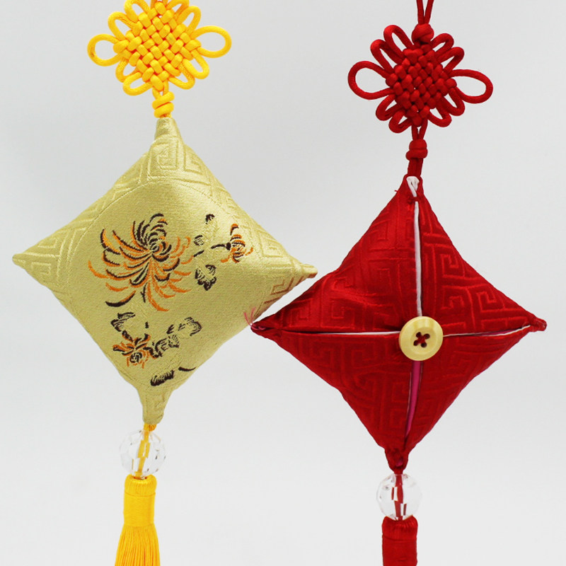 香囊端午节挂件梅兰竹菊四君子红色黄色棱形中国结汽车香包