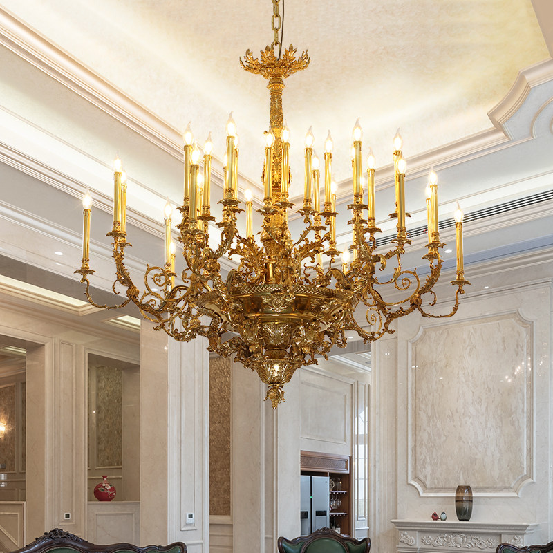 别墅客厅吊灯欧式酒店餐厅全铜灯具创意个性法式客厅吊灯