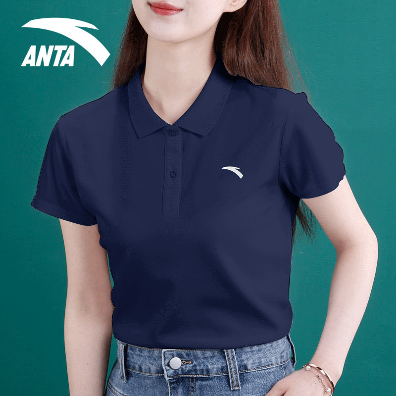 安踏恤女短袖polo夏季新款修身翻领冰丝宽松运动t恤