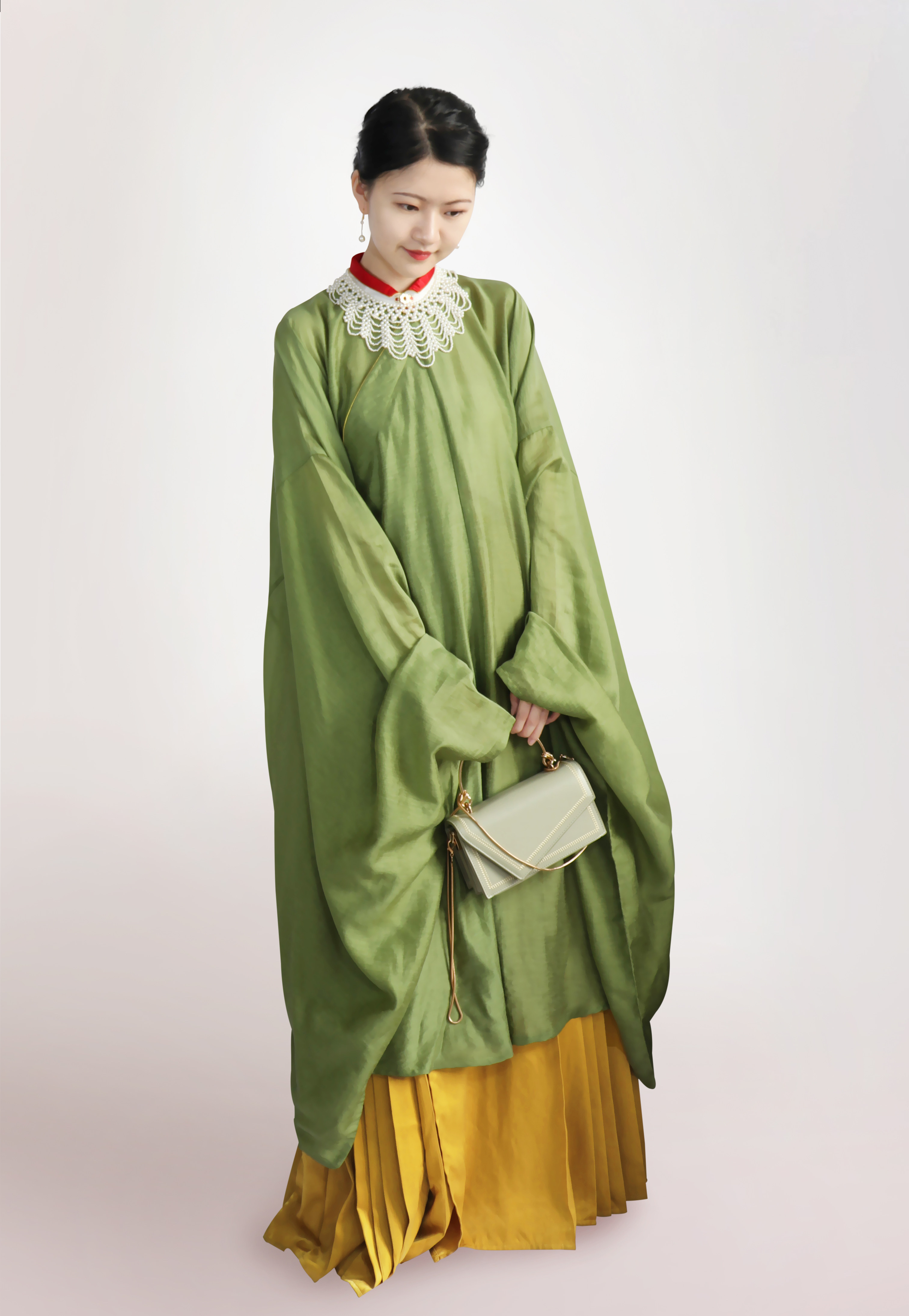 大襟立领飘带长衫竖领襟衫明制福鹿白色平安汉服