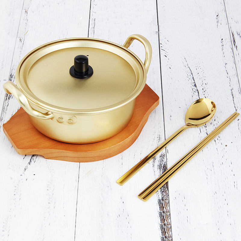 韩国铝锅煤气鱼饼锅汤锅多用网红黄铝锅煮面锅金色汽锅