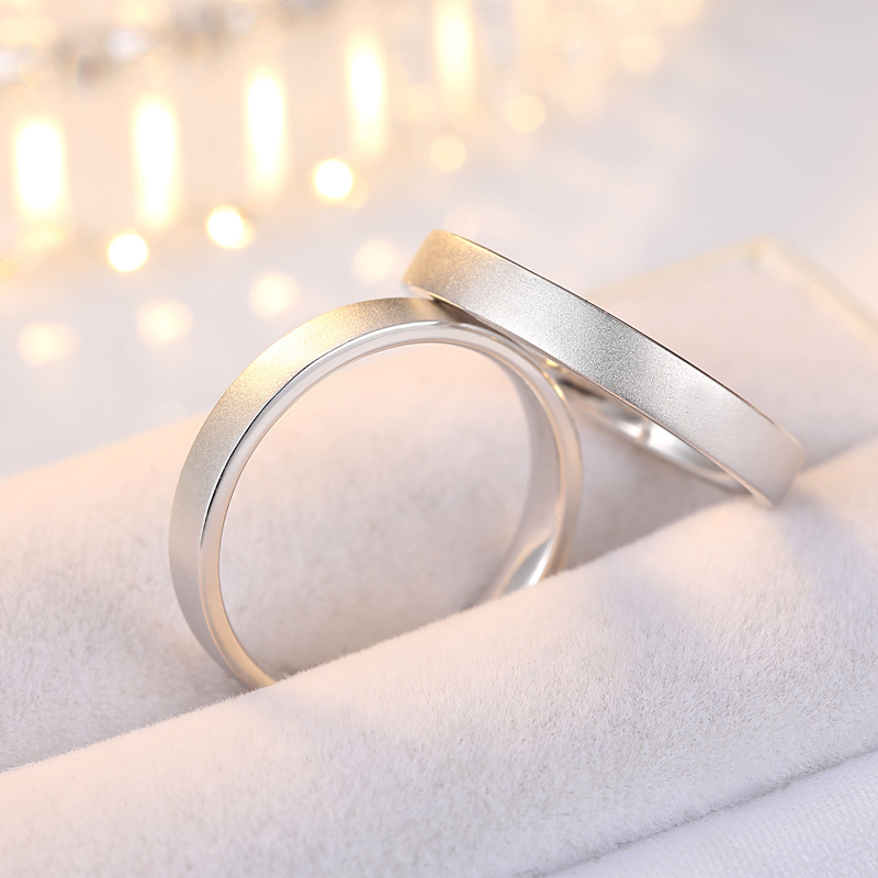 925银磨砂情侣戒指一对刻字男女对戒定制学生素圈日韩版项链简约