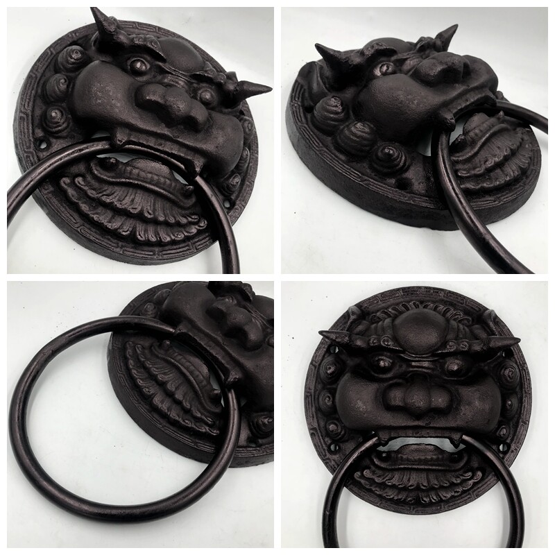 仿古纯铜兽头门环中式狮子头虎头拉手麒麟大门大拉手