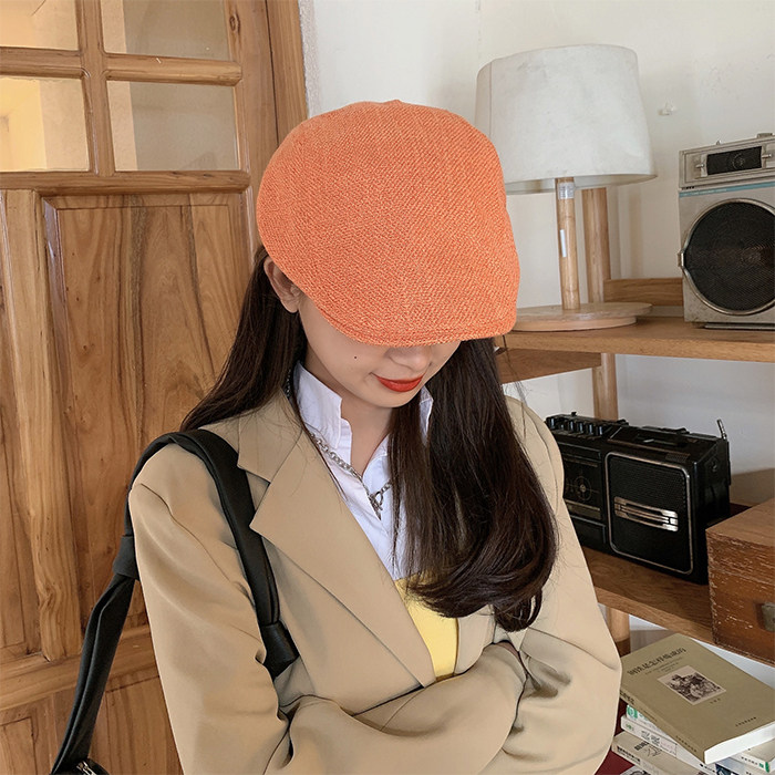 sogo春夏透气全麻复古前进帽女日百搭显白橘色帽子