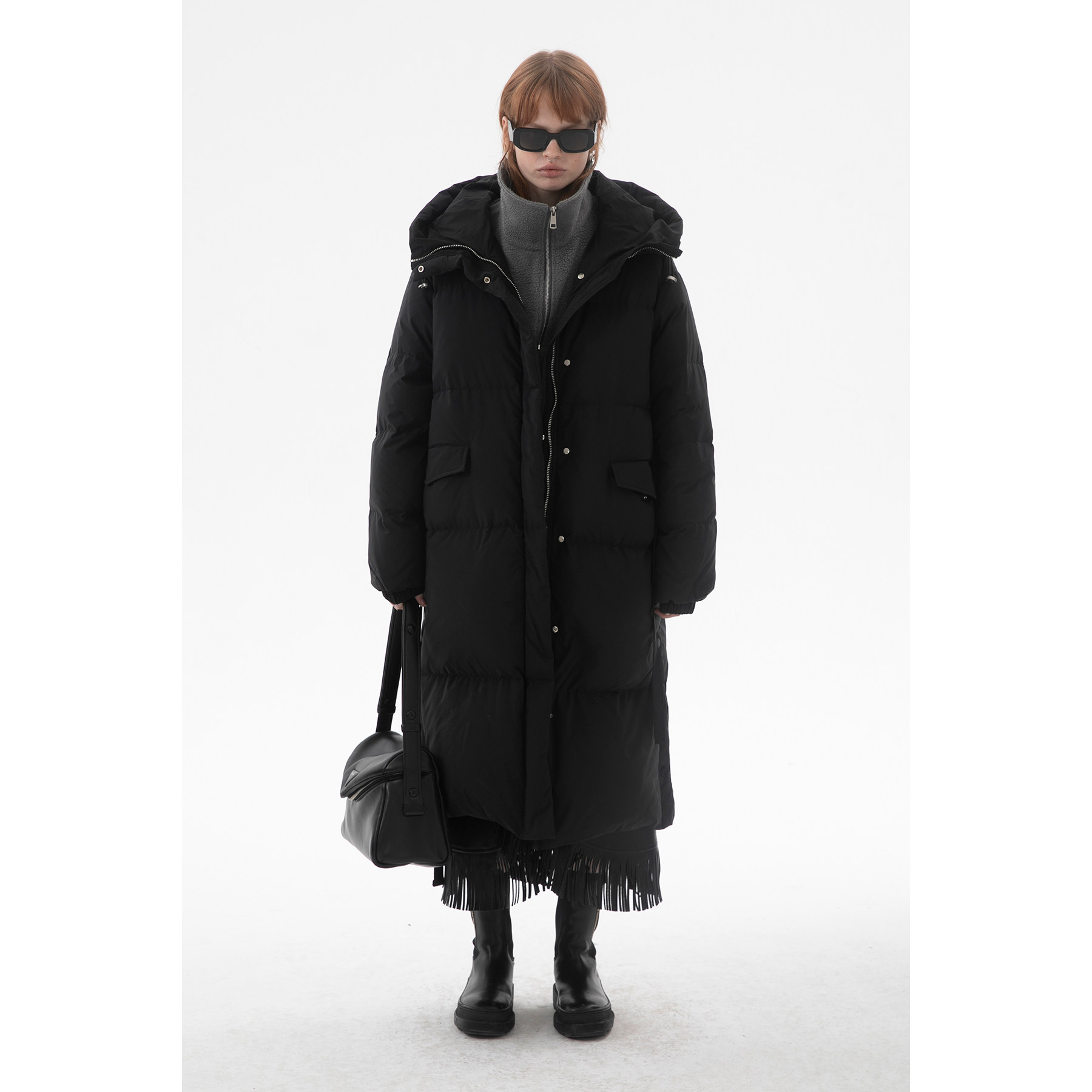 果核宇宙kernelcosmos21fw雪国列车重工背带连帽中长款羽绒服女