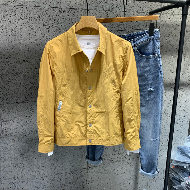春夏新款美式休闲纯色翻领薄款外套青年修身痞帅简约防晒衣夹克男