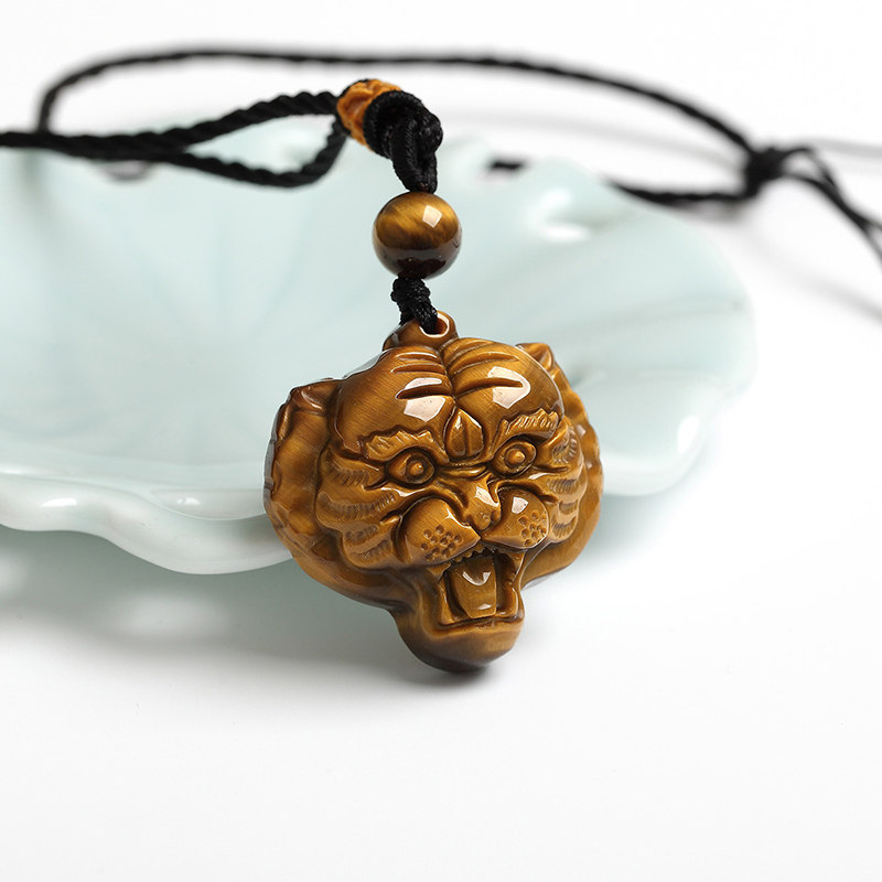 挂件本命年天然虎眼石吊坠雕刻项坠生肖老虎头男女项坠