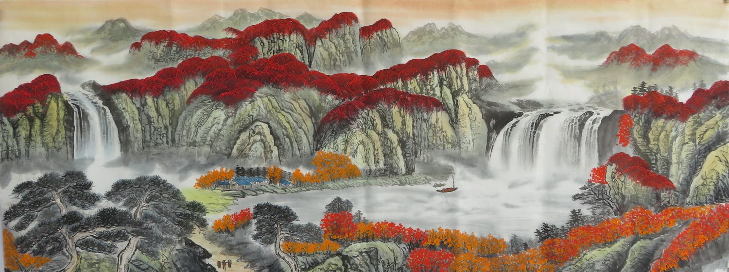 手绘山水鸿运当头国画作品装饰画特价客厅无款字画hy9070901国画