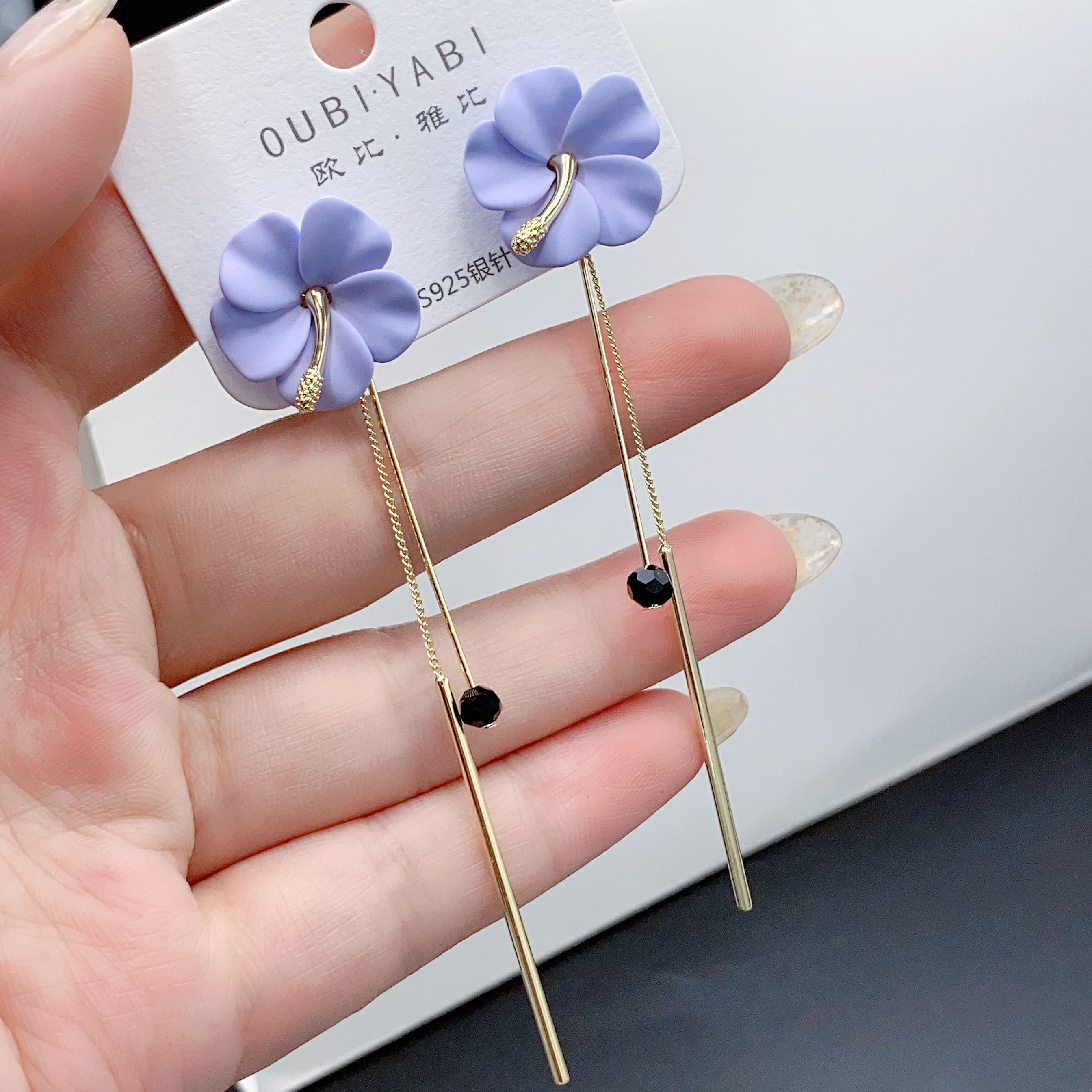 紫色欧比雅比饰品新款牵牛花耳环s925耳环